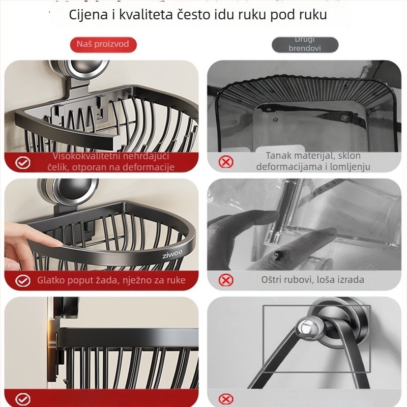 Zidni koš za skladištenje luka, đumbira i češnjaka sa usisnom čašom