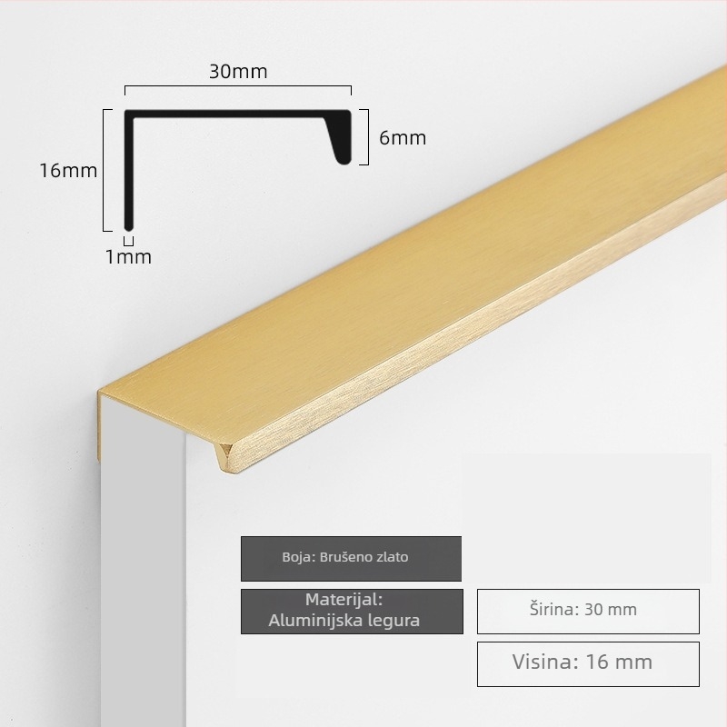 Nevidljiva ručka za ormariće za staklena vrata, bez bušenja, s brtvom na rubu, moderni minimalistički stil, aluminijska legura, mat završna obrada