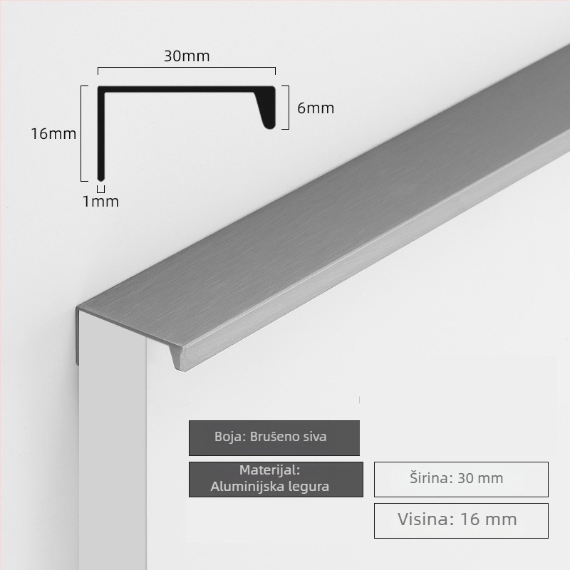 Nevidljiva ručka za ormariće za staklena vrata, bez bušenja, s brtvom na rubu, moderni minimalistički stil, aluminijska legura, mat završna obrada