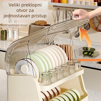 Kuhinjski 6-slojni stalak za posuđe s zaštitom od prašine i odvodom