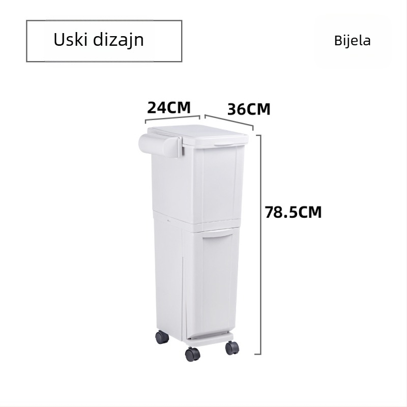 Kuhinjski kanta za otpad s podjelom na suhi i mokri otpad, dvokomorski, veliki kapacitet, s poklopcem, kotačićima i pedalom