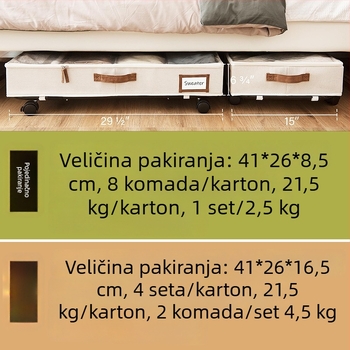 Velika kutija za odlaganje ispod kreveta s kotačićima za odjeću i deke, sklopiva, 60 L