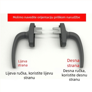 Kvaka od aluminijske legure za prozore s gornjim otvaranjem, s blokadom i spojnim mehanizmom
