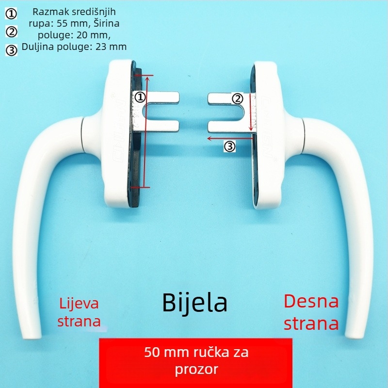 Kvaka od aluminijske legure za prozore s gornjim otvaranjem, s blokadom i spojnim mehanizmom