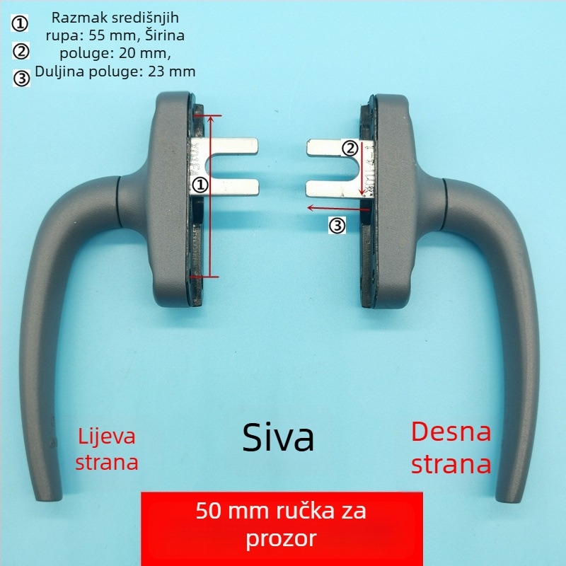 Kvaka od aluminijske legure za prozore s gornjim otvaranjem, s blokadom i spojnim mehanizmom