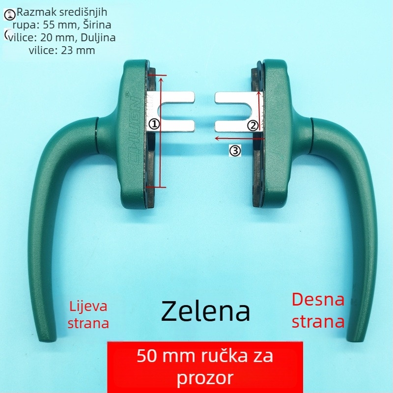 Kvaka od aluminijske legure za prozore s gornjim otvaranjem, s blokadom i spojnim mehanizmom