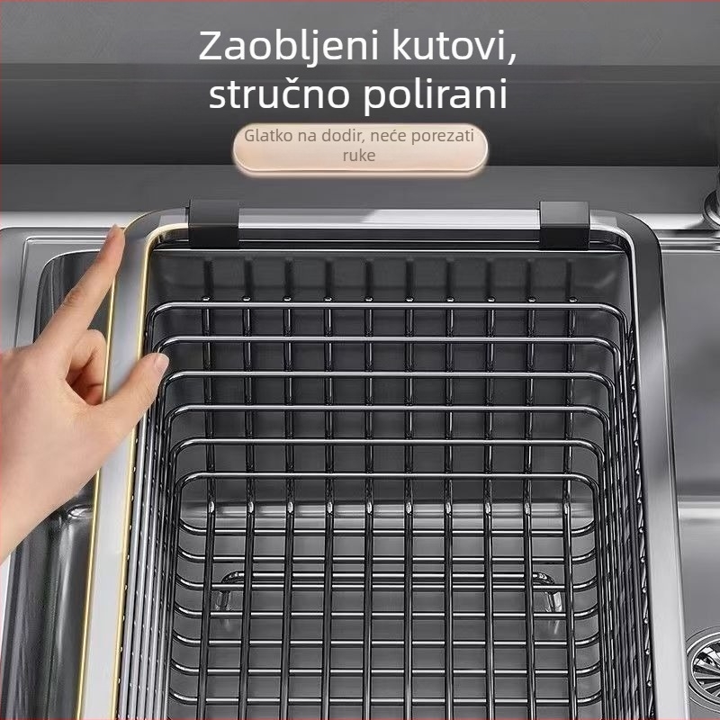 Kuhinjska odvodna polica iznad sudopera – višenamjenski koš za posuđe, pribor i povrće, plava nano završnica