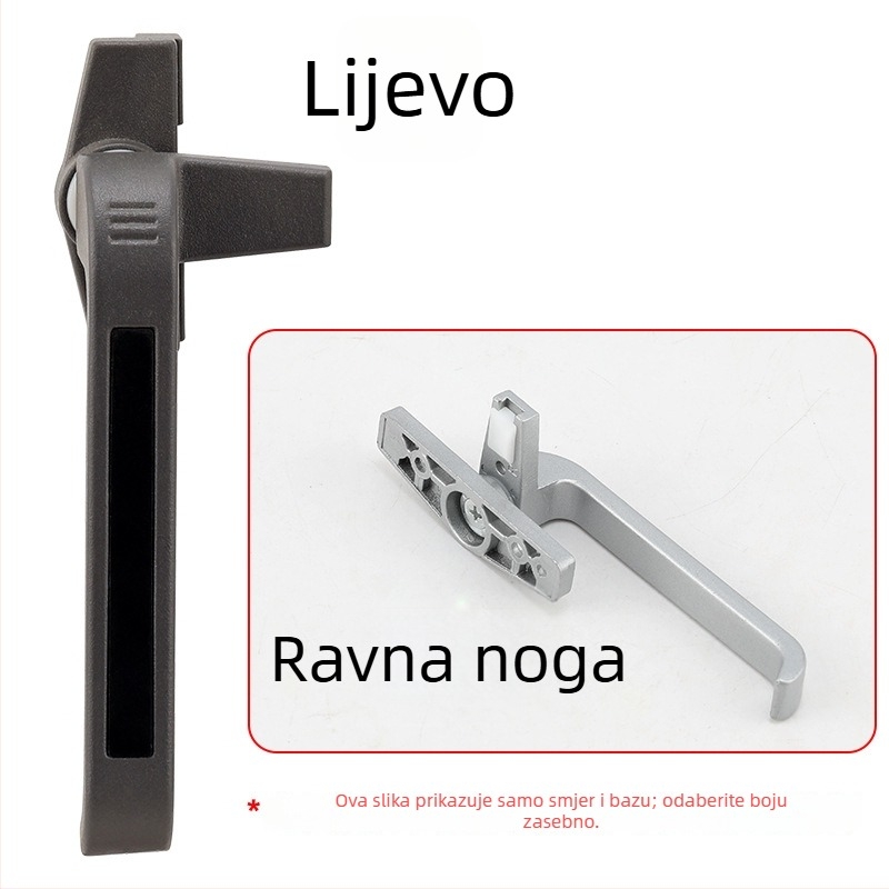 Kvadratna ručka s dizajnom od sedam znakova, ravno stopalo 50 mm, čvrst aluminijski spoj, za prozore s otvaranjem i klizne prozore