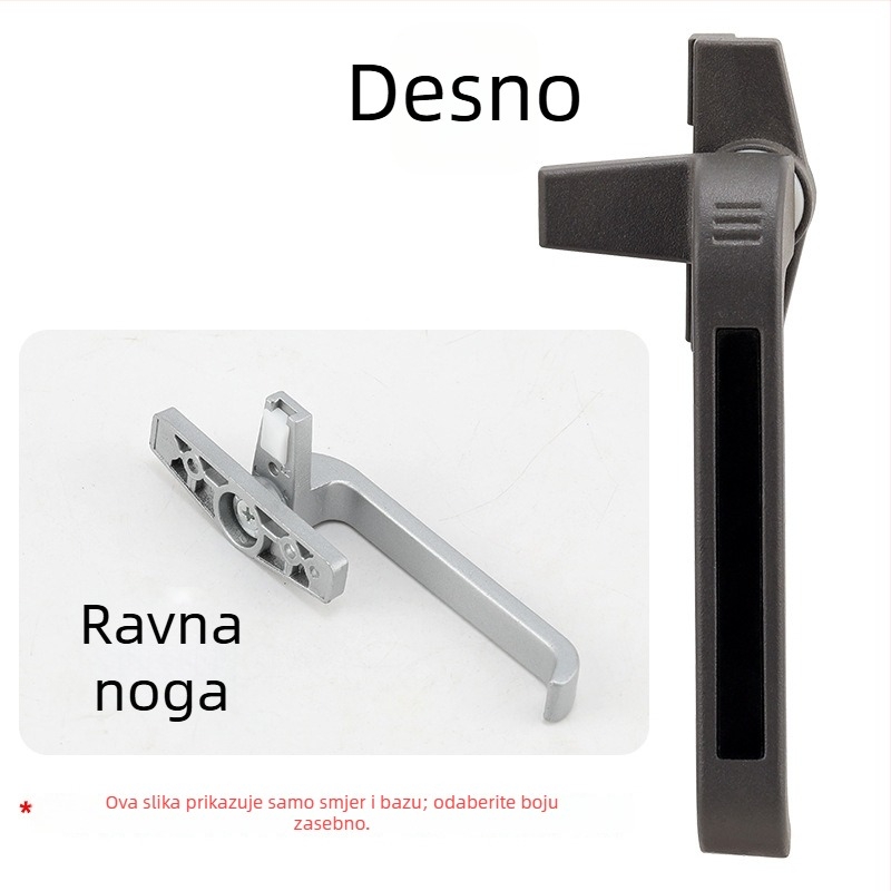 Kvadratna ručka s dizajnom od sedam znakova, ravno stopalo 50 mm, čvrst aluminijski spoj, za prozore s otvaranjem i klizne prozore