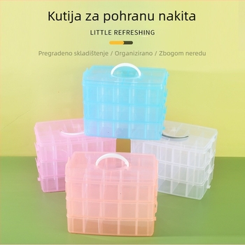 Trostruka prozirna prijenosna kutija za nokte, nakit i perle — stolni organizator (25×17×18,7 cm)