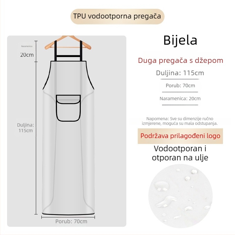 Vodootporna i otporna na ulje TPU pregača za kuhinju i kućnu upotrebu, poluprozirna strukna pregača za brisanje ruku i obradu morskih plodova.
