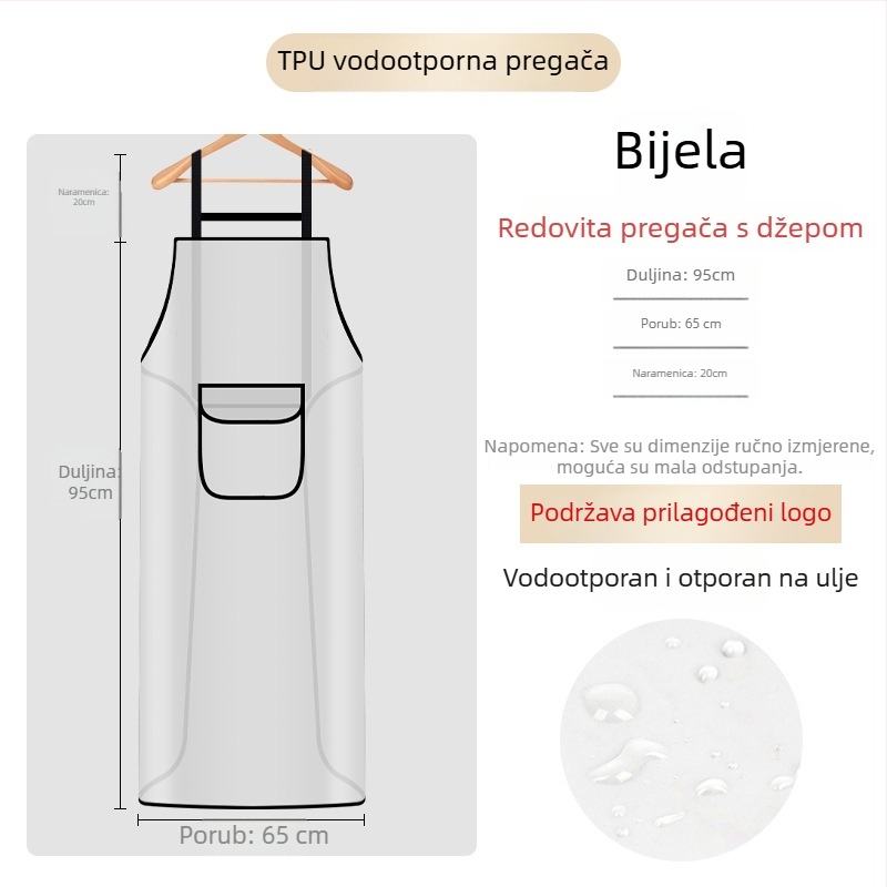 Vodootporna i otporna na ulje TPU pregača za kuhinju i kućnu upotrebu, poluprozirna strukna pregača za brisanje ruku i obradu morskih plodova.