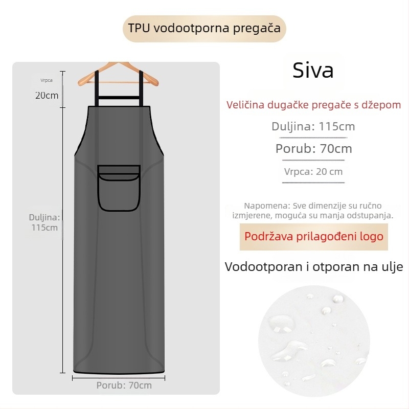 Vodootporna i otporna na ulje TPU pregača za kuhinju i kućnu upotrebu, poluprozirna strukna pregača za brisanje ruku i obradu morskih plodova.