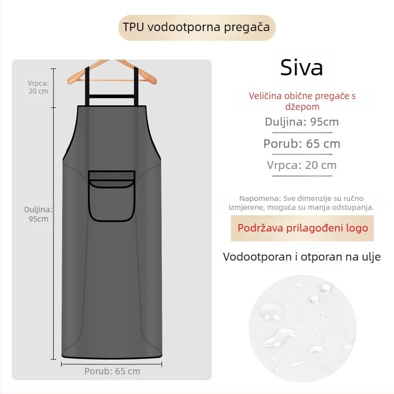 Vodootporna i otporna na ulje TPU pregača za kuhinju i kućnu upotrebu, poluprozirna strukna pregača za brisanje ruku i obradu morskih plodova.