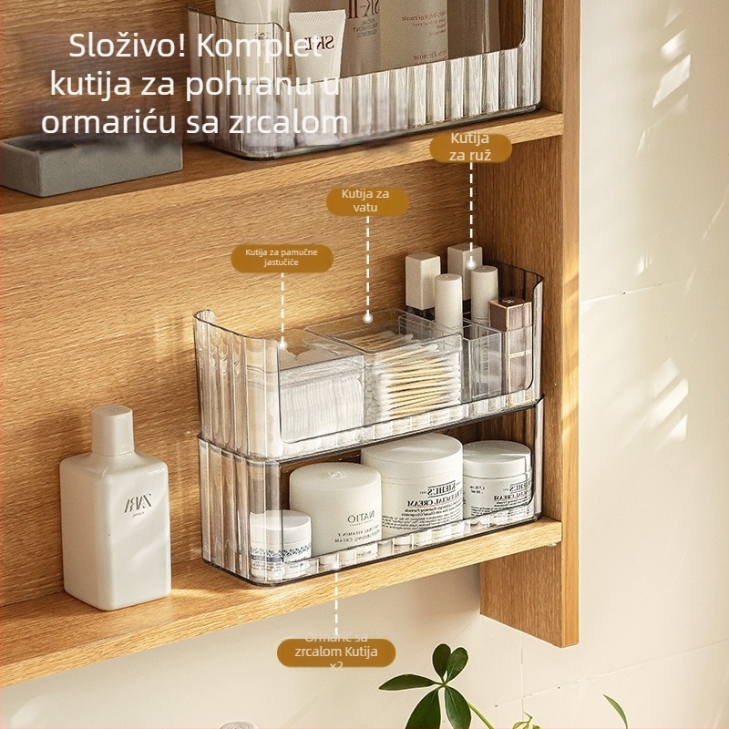 Stolna kutija za kozmetiku s ogledalom, moderan elegantan organizator, proziran set za skladištenje kozmetike