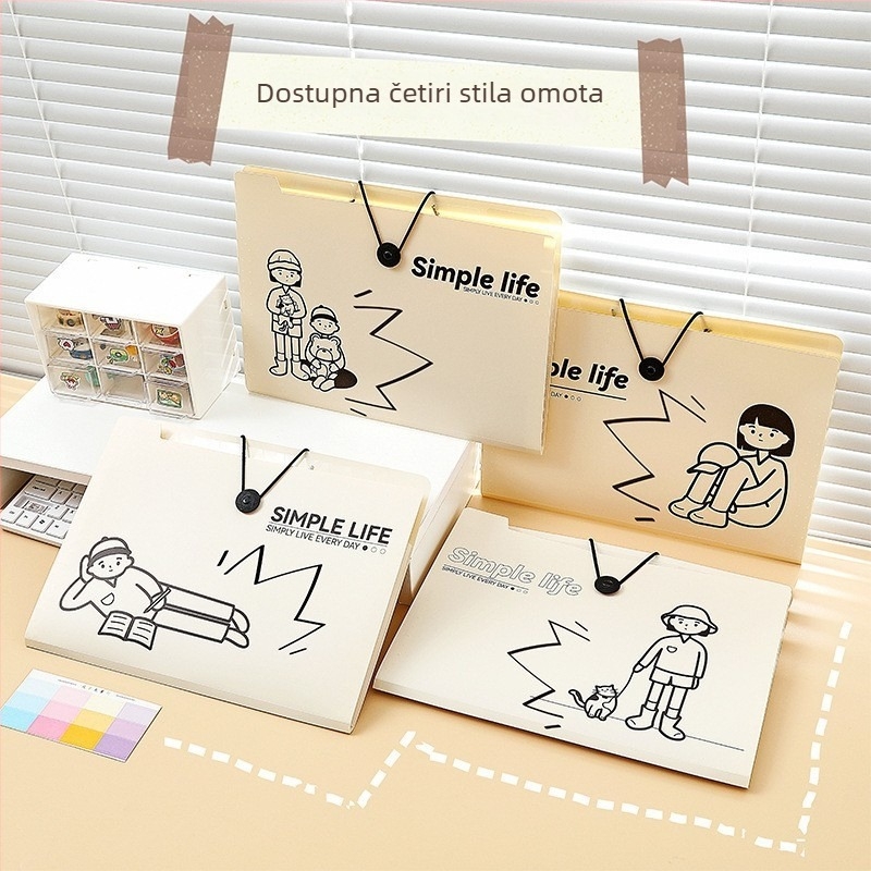 Kreativni folder s karikaturama i akordeonskim pretincima, 5-8 pretinaka, višeslojni organizator za učenike s mogućnošću umetanja stranica