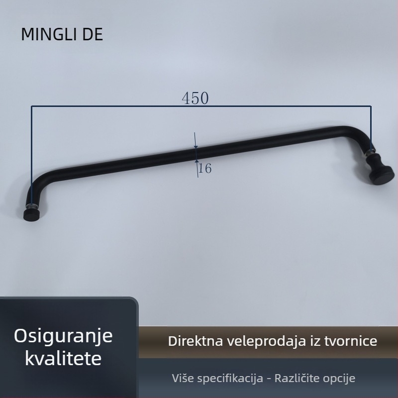 Drška za staklena vrata tuša, nehrđajući čelik, mat crna, model A-30, 16 mm okrugla cijev, razmak rupa 450 mm, moderni minimalistički stil