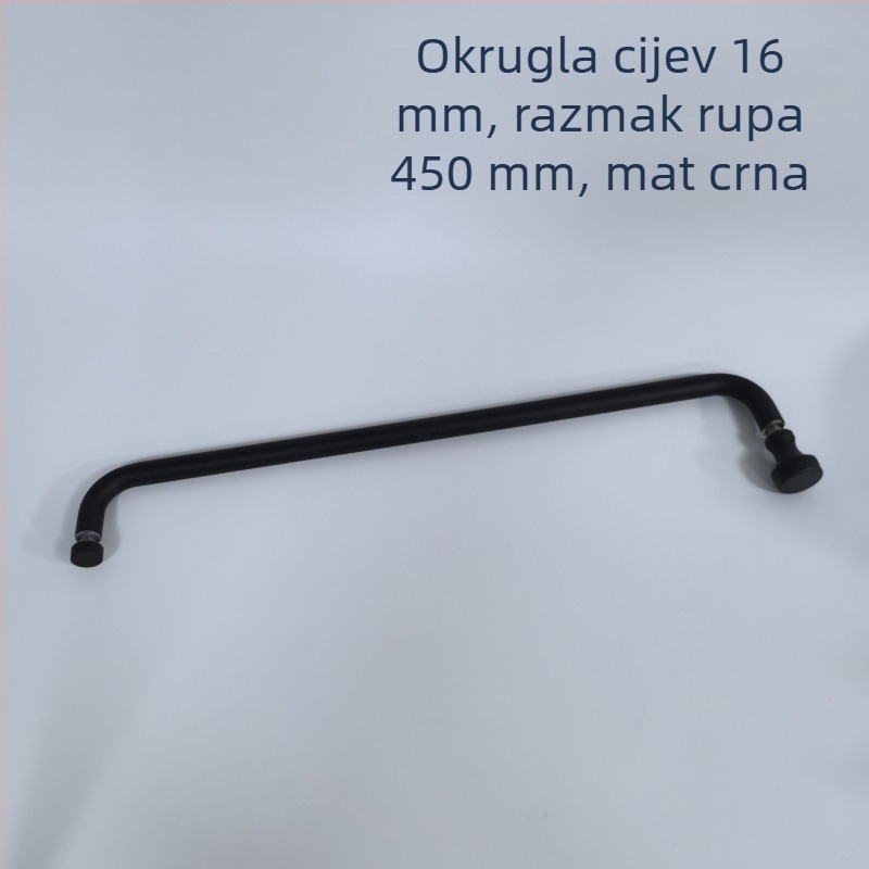 Drška za staklena vrata tuša, nehrđajući čelik, mat crna, model A-30, 16 mm okrugla cijev, razmak rupa 450 mm, moderni minimalistički stil