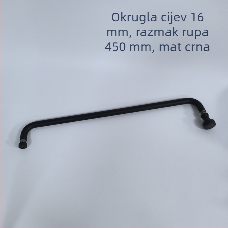Drška za staklena vrata tuša, nehrđajući čelik, mat crna, model A-30, 16 mm okrugla cijev, razmak rupa 450 mm, moderni minimalistički stil