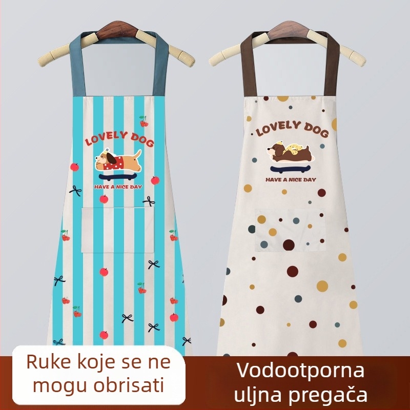 Moderna karikaturalna vodootporna i masno-otporna kuhinjska pregača s rukavima, unisex, s logom, dalmatinski uzorak