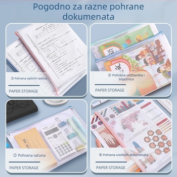 A4 torba za dokumente sa zatvaračem, prozirna i vodootporna, za učenike – organizator za školske predmete
