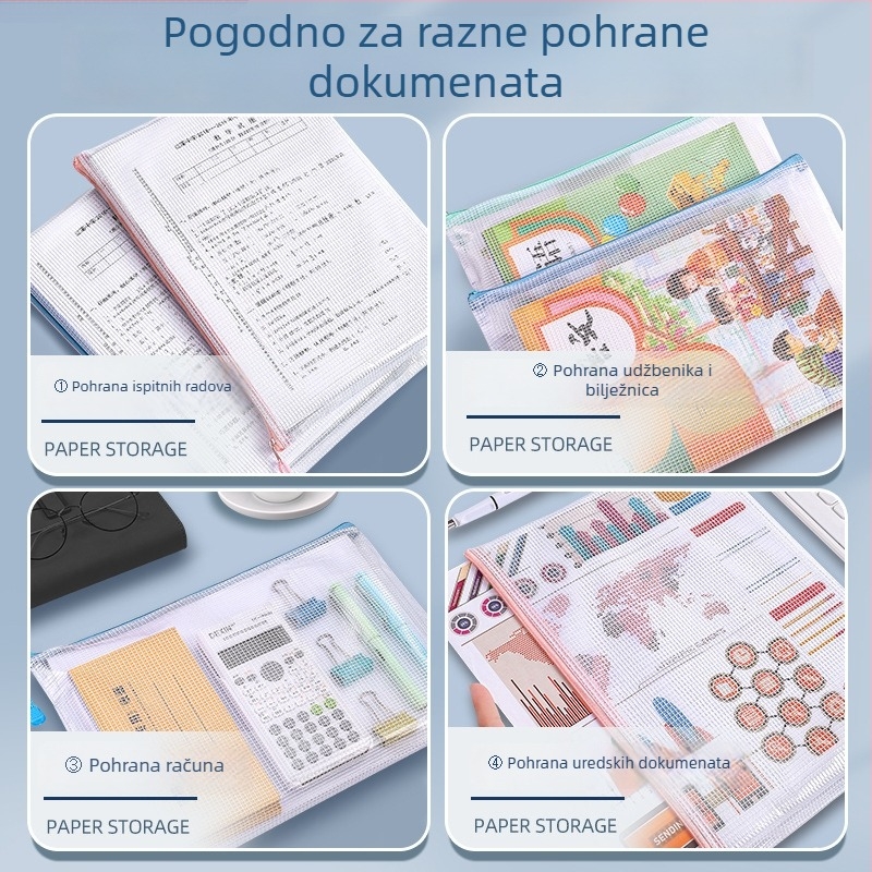 A4 torba za dokumente sa zatvaračem, prozirna i vodootporna, za učenike – organizator za školske predmete