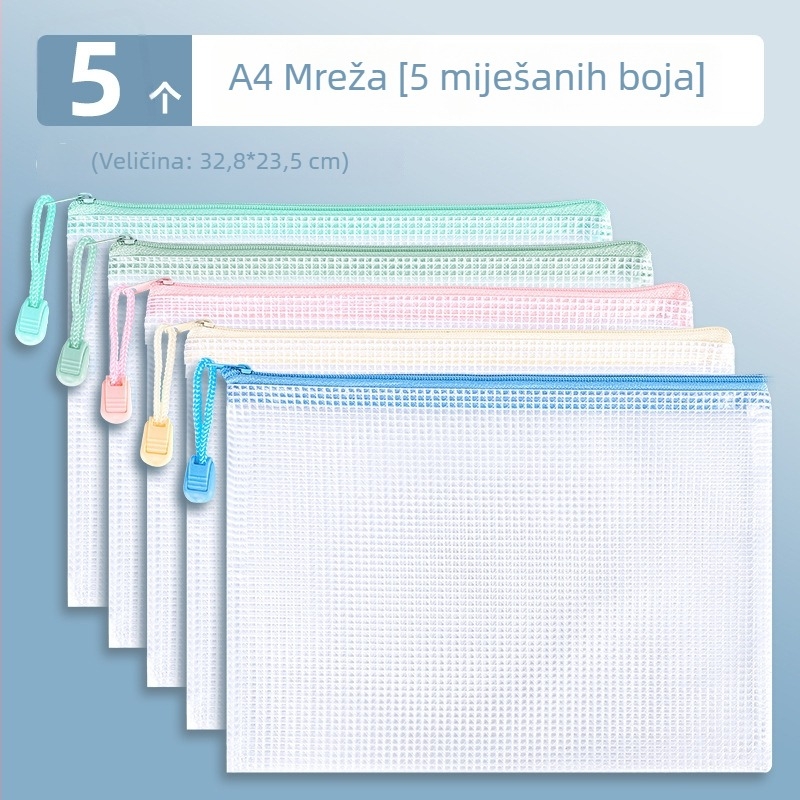 A4 torba za dokumente sa zatvaračem, prozirna i vodootporna, za učenike – organizator za školske predmete
