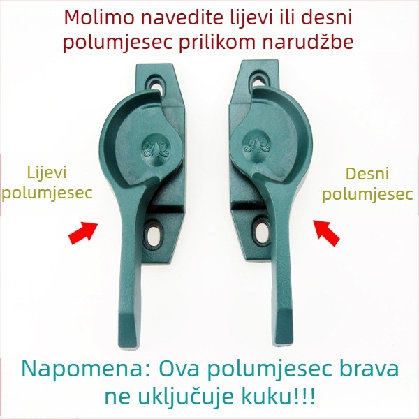Aluminijska legura – polumjesečna brava za prozore s ručkom, brava za klizne prozore, model 0y828l, zelena