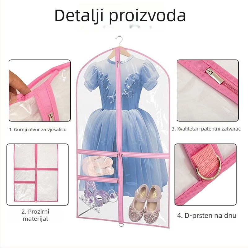 Prozirna PVC zaštitna navlaka za dječju odjeću s više džepova, zaštita od prašine za plesne suknje i odijela