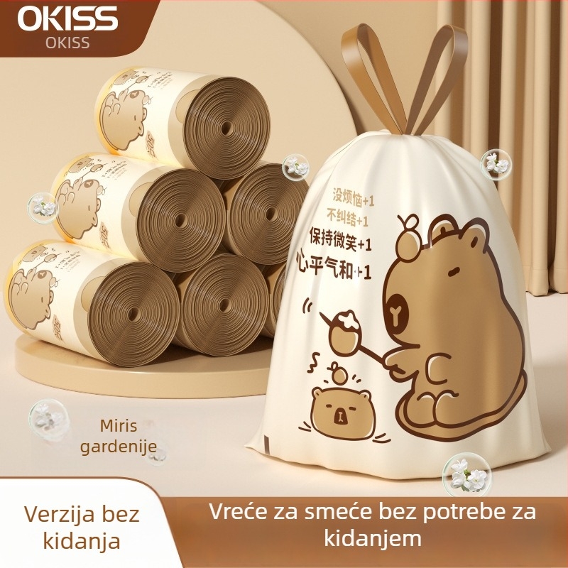 Vreća za smeće s vrpcom i motivom kapibare, debela i otporna za kućnu upotrebu
