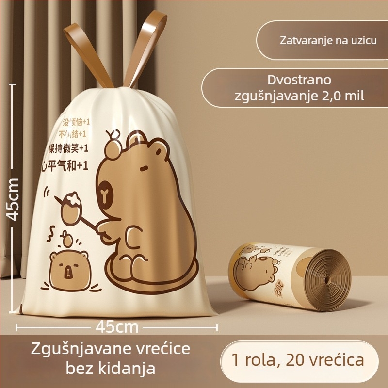 Vreća za smeće s vrpcom i motivom kapibare, debela i otporna za kućnu upotrebu