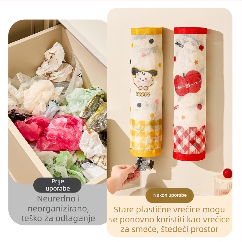Zidni organizator vrećica za otpad u kuhinji s mrežastim džepom na Velcro, velik kapacitet
