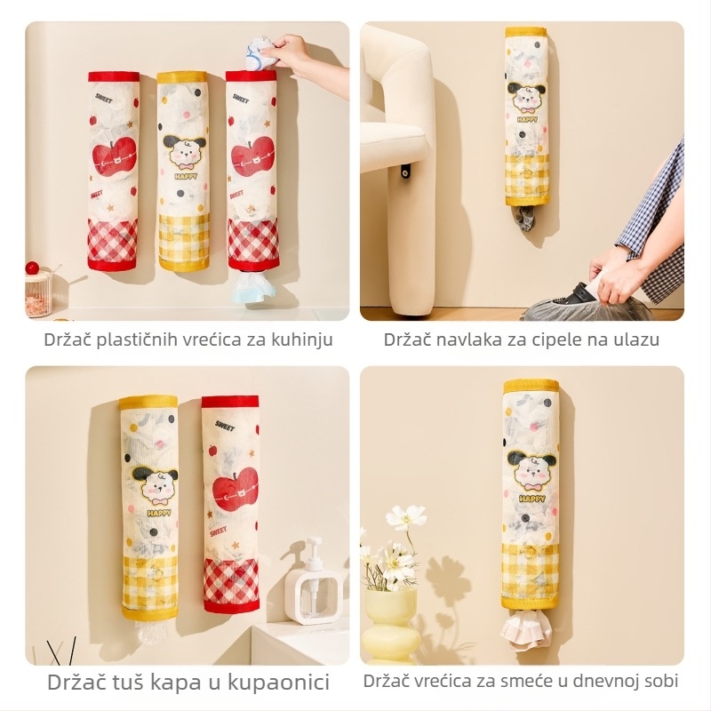Zidni organizator vrećica za otpad u kuhinji s mrežastim džepom na Velcro, velik kapacitet