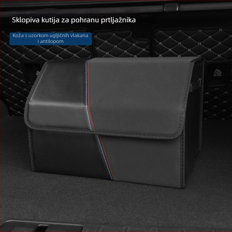 Kutija za pohranu u prtljažniku automobila, koža s patchworkom od velura, velika kapaciteta, sklopiva