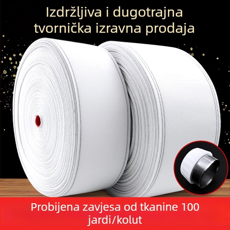Pamukova zavjesa s perforiranom tkaninom, bijeli trake za zavjese, traka s rimskim prstenom i tkanom podlogom, zgušćena i debela