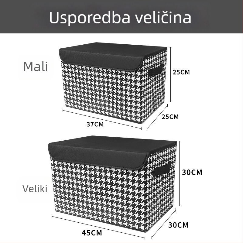 Kutija za organizaciju prtljažnika automobila s uzorkom houndstooth, sklopiva, s ručkom, 35×27×27 cm