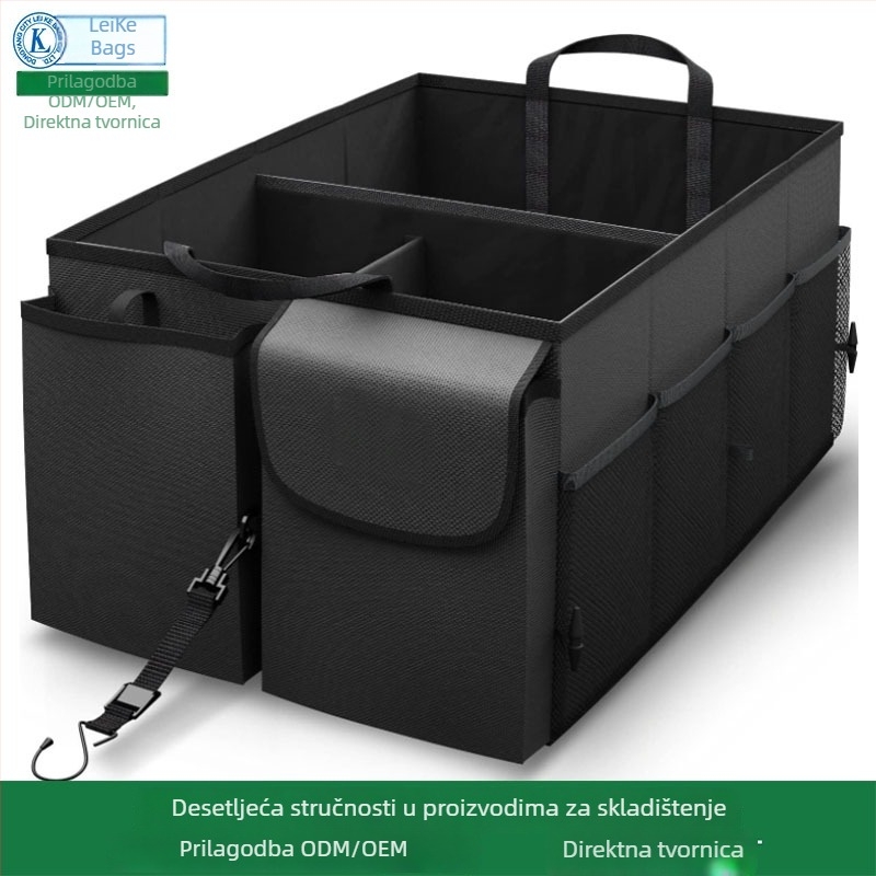 Kutija za skladištenje u prtljažniku s poklopcem, Oxford tkanina, sklopiva, s više pretinaca, 60 L kapacitet, prilagodljiv izgled i logo