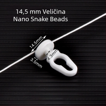 Nano perle za zavjese u obliku zmije — bijele plastične perle za zavjese, 60/70/80 mm, 100 m po roli, 6 roli u kutiji