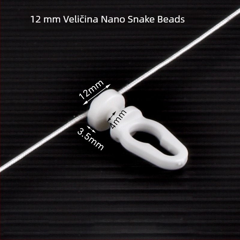 Nano perle za zavjese u obliku zmije — bijele plastične perle za zavjese, 60/70/80 mm, 100 m po roli, 6 roli u kutiji