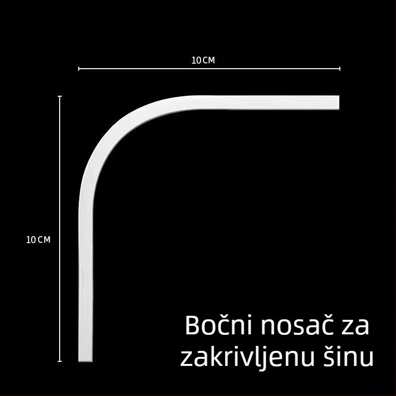 Ultra-tanka aluminijska šina za zavjese, gornja montaža, tiha i nevidljiva, za kutni prozor, dvostruka šina s koloturama i zakrivljenim unutarnjim kliznim vodilima
