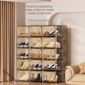 Prozirna akrilna kutija za cipele s poklopcem i magnetnim bočnim vratima – skladištenje tenisica