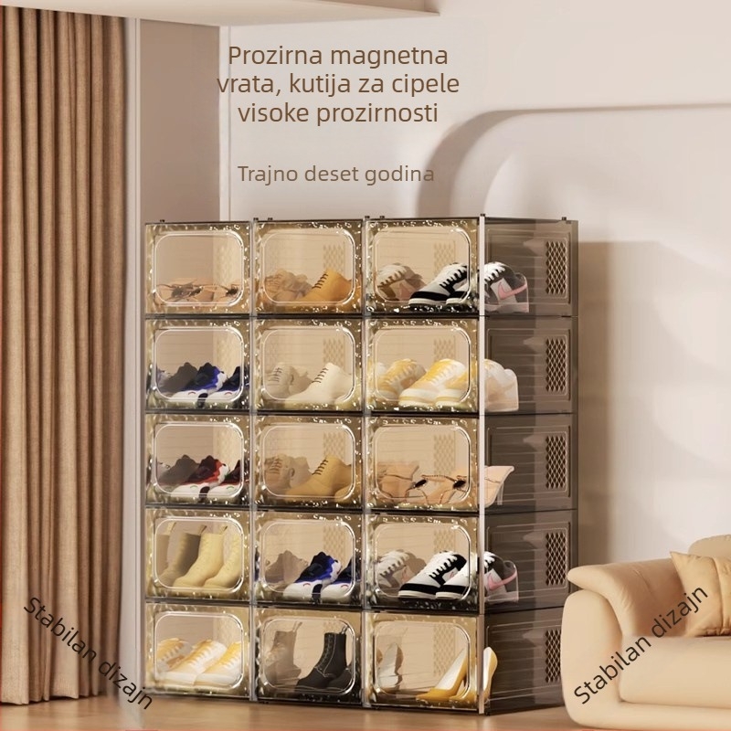 Prozirna akrilna kutija za cipele s poklopcem i magnetnim bočnim vratima – skladištenje tenisica