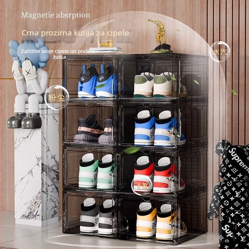 Magnetska prozirna kutija za cipele, kućna upotreba, prednja i bočna otvaranja, ojačana konstrukcija, za pohranu i izlaganje tenisica