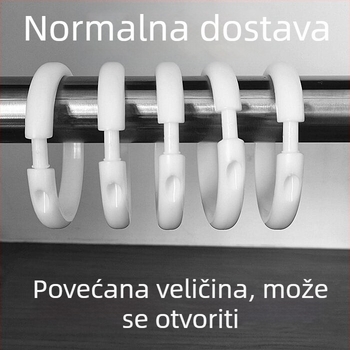 Debljeg plastičnog kružnog prstena za tuš zavjesu s proširenim otvorom i kukom za vješanje