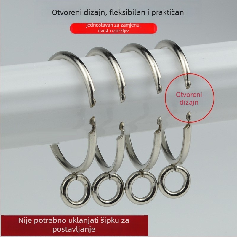 Nehrđajući čelični pribor za zavjese: metalni kukica, kružni prsten za rimski štap, kopča