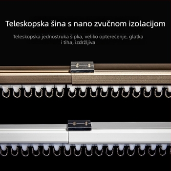 Aluminijska vodilica za zavjese sa tihim klizanjem, rimska šipka za zavjese, jednokatna i dvostruka šina, gornja montaža, kuka tip