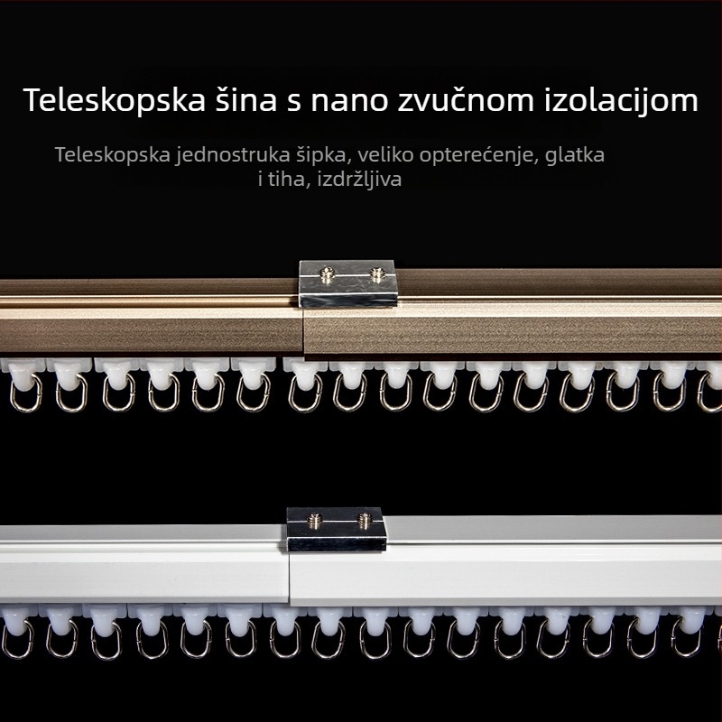 Aluminijska vodilica za zavjese sa tihim klizanjem, rimska šipka za zavjese, jednokatna i dvostruka šina, gornja montaža, kuka tip