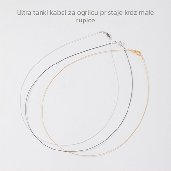 Ultra-tanki konac za lanac s jednim perlom i zatvaračem od srebra 925; konac, najlonska užad i čelična žica, može proći kroz male rupe; poluproizvod