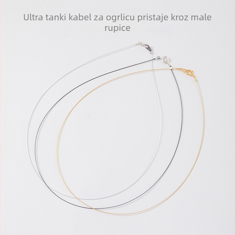 Ultra-tanki konac za lanac s jednim perlom i zatvaračem od srebra 925; konac, najlonska užad i čelična žica, može proći kroz male rupe; poluproizvod