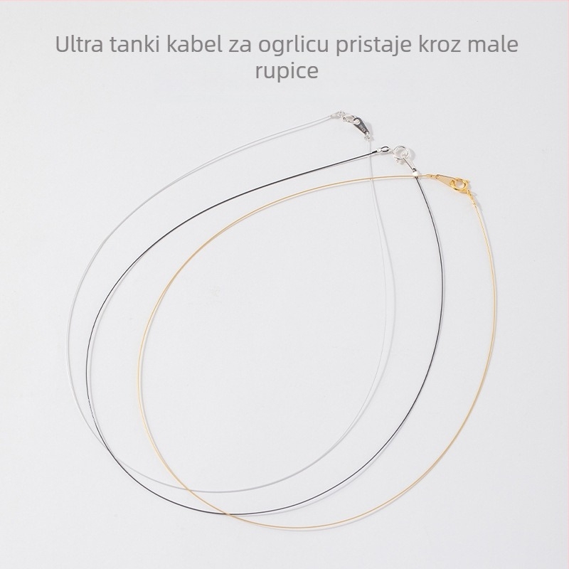 Ultra-tanki konac za lanac s jednim perlom i zatvaračem od srebra 925; konac, najlonska užad i čelična žica, može proći kroz male rupe; poluproizvod